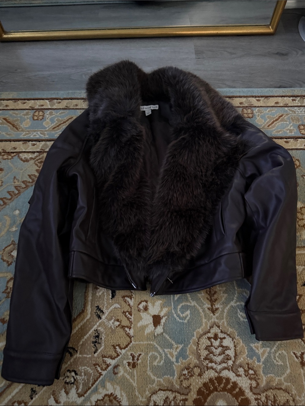 Luxurious Dark Brown Faux Fur Collar Leather Jacket - Women